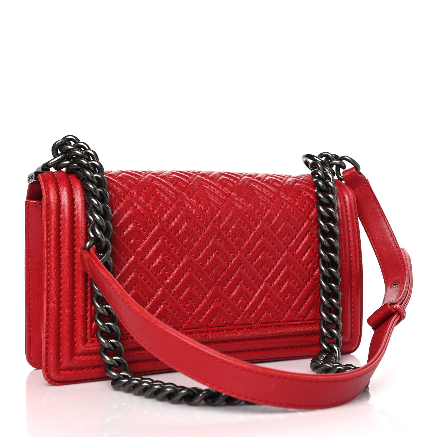 Chanel Lambskin Geometric Chevron Quilted Medium Boy Flap Red 3 of 13