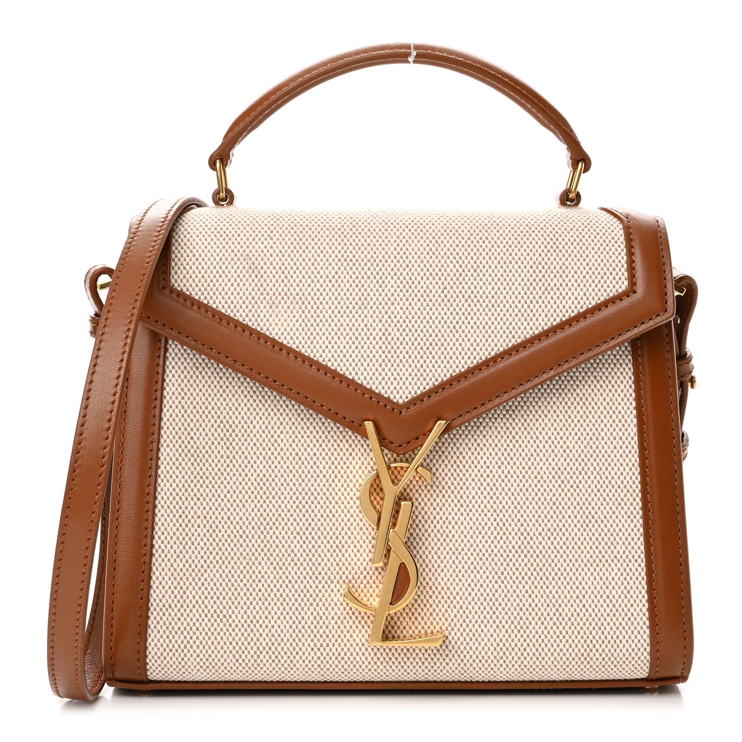 Canvas Calfskin Mini Classic Monogram Cassandra Top Handle Tan Natural