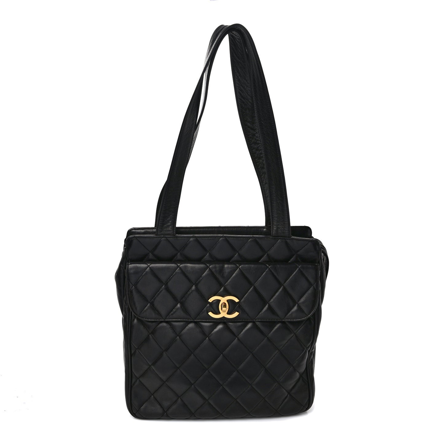 Lambskin Quilted CC Shoulder Bag Navy