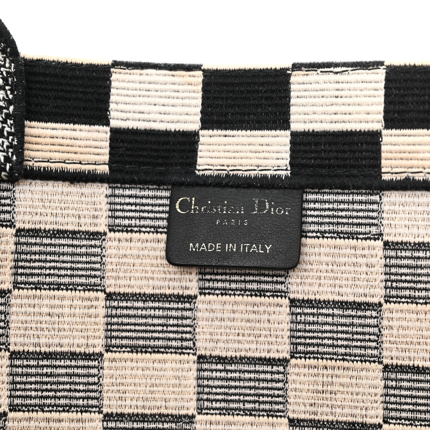 Canvas Embroidered Checkered Book Tote Black White