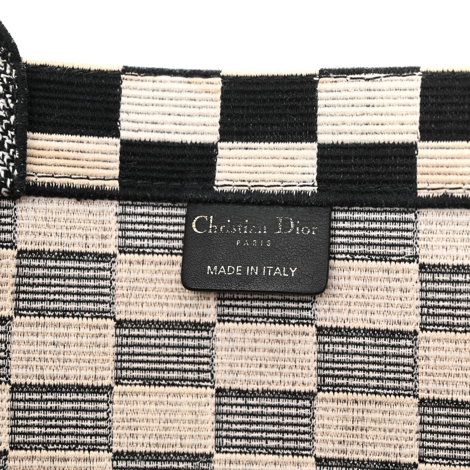 Christian Dior Canvas Embroidered Checkered Book Tote Black White 6 of 21