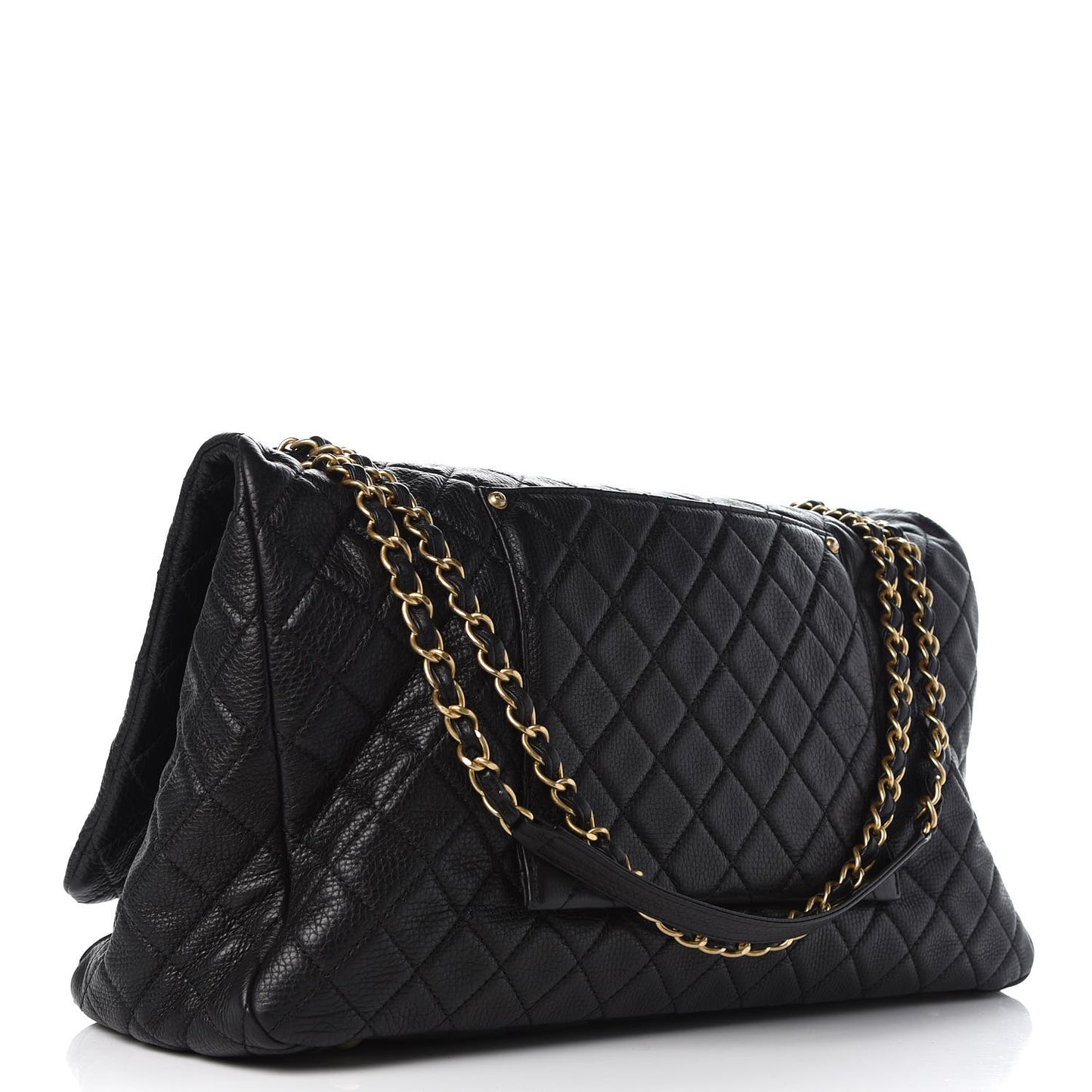 Calfskin Quilted XXL Travel Flap Bag Black