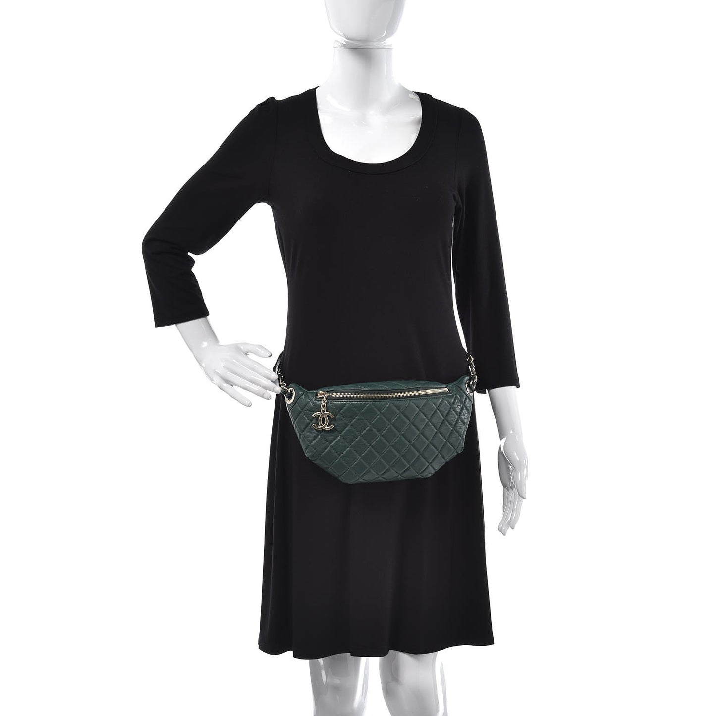 Calfskin Quilted Banane Waist Bag Fanny Pack Dark Green