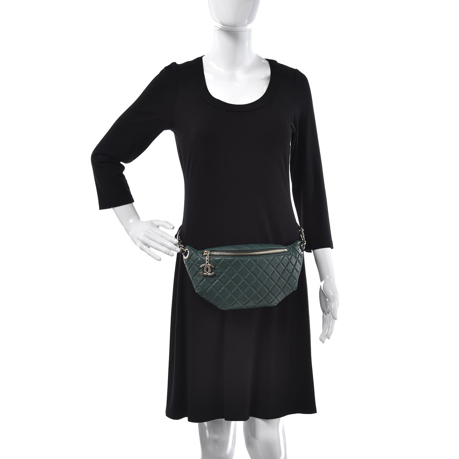 Chanel Calfskin Quilted Banane Waist Bag Fanny Pack Dark Green 2 of 7