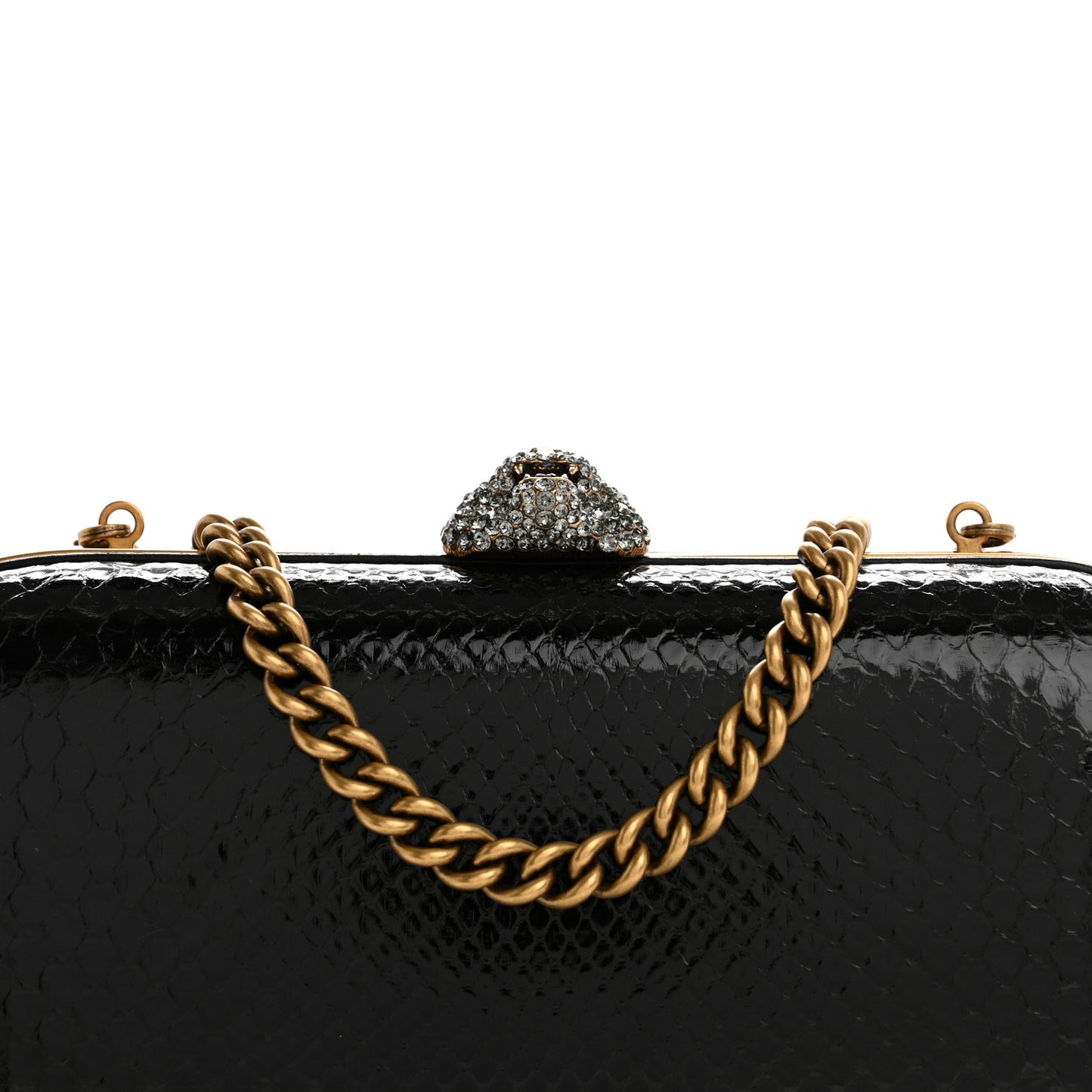 Snakeskin Crystal Tiger Broadway Clutch Black