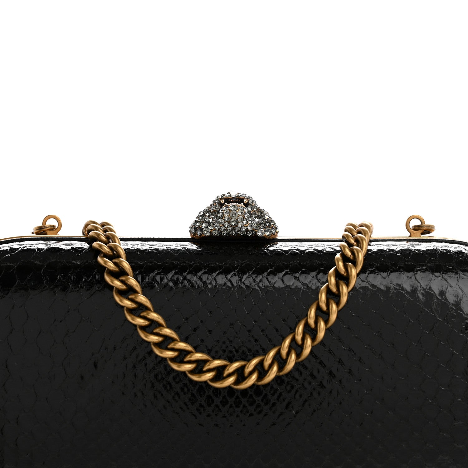 Gucci Snakeskin Crystal Tiger Broadway Clutch Black 8 of 12