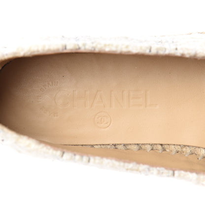 Chanel Tweed CC Espadrilles 38 Ecru White Blue Black 9 of 11