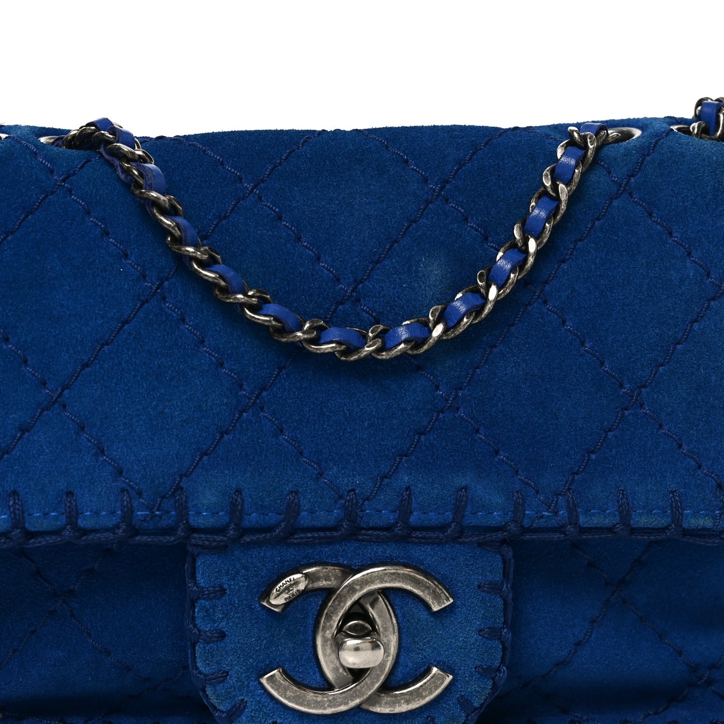 Suede Quilted Whipstitch Mini Flap Blue