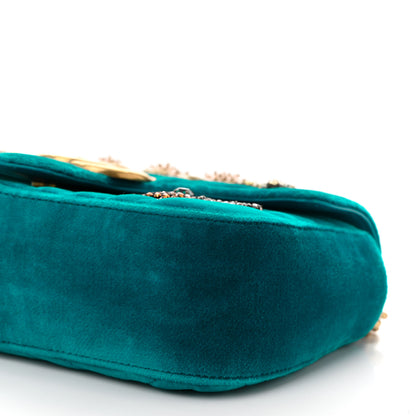 Gucci Velvet Matelasse Embroidered Mini GG Marmont Shoulder Bag Pavone Cyan 10 of 10