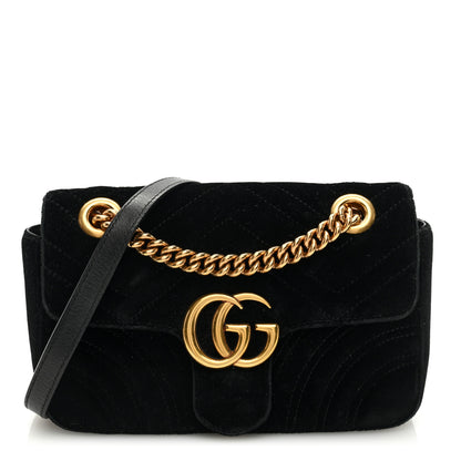 Gucci Velvet Matelasse Mini GG Marmont Shoulder Bag Black 1 of 11