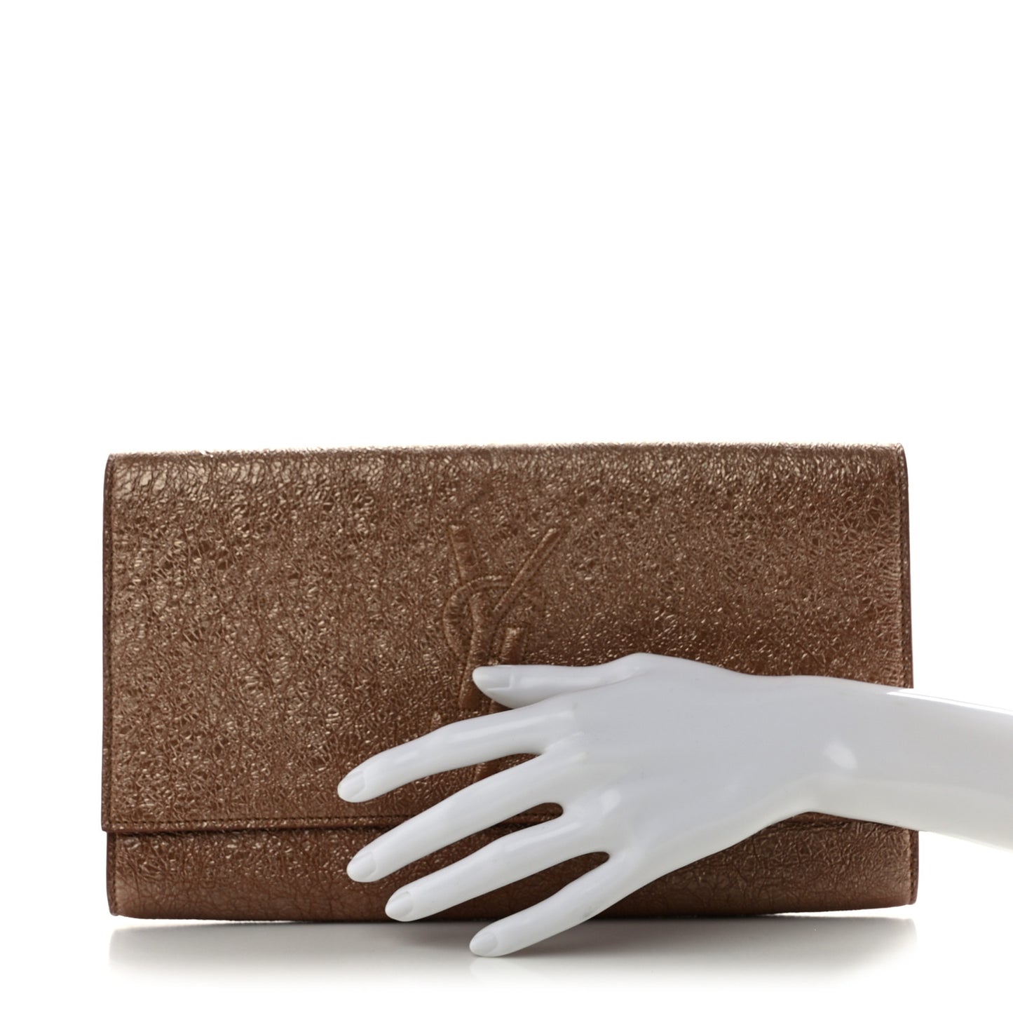 Metallic Crackled Calfskin Large Belle De Jour Clutch Gold
