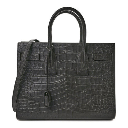Saint Laurent Calfskin Crocodile Embossed Small Sac de Jour Fog 1 of 8