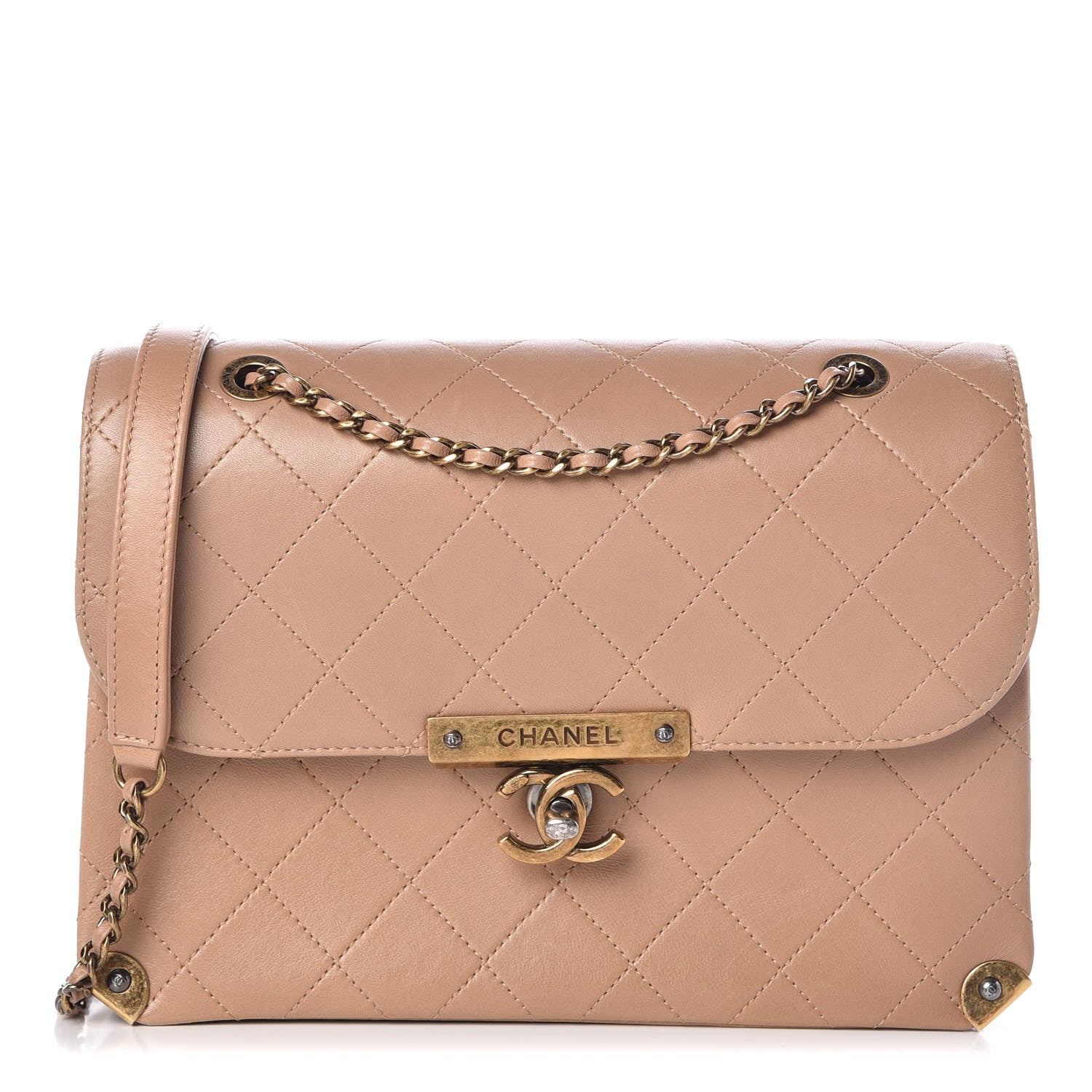 Chanel Shiny Lambskin Quilted Around The Corner Flap Beige 1 of 7