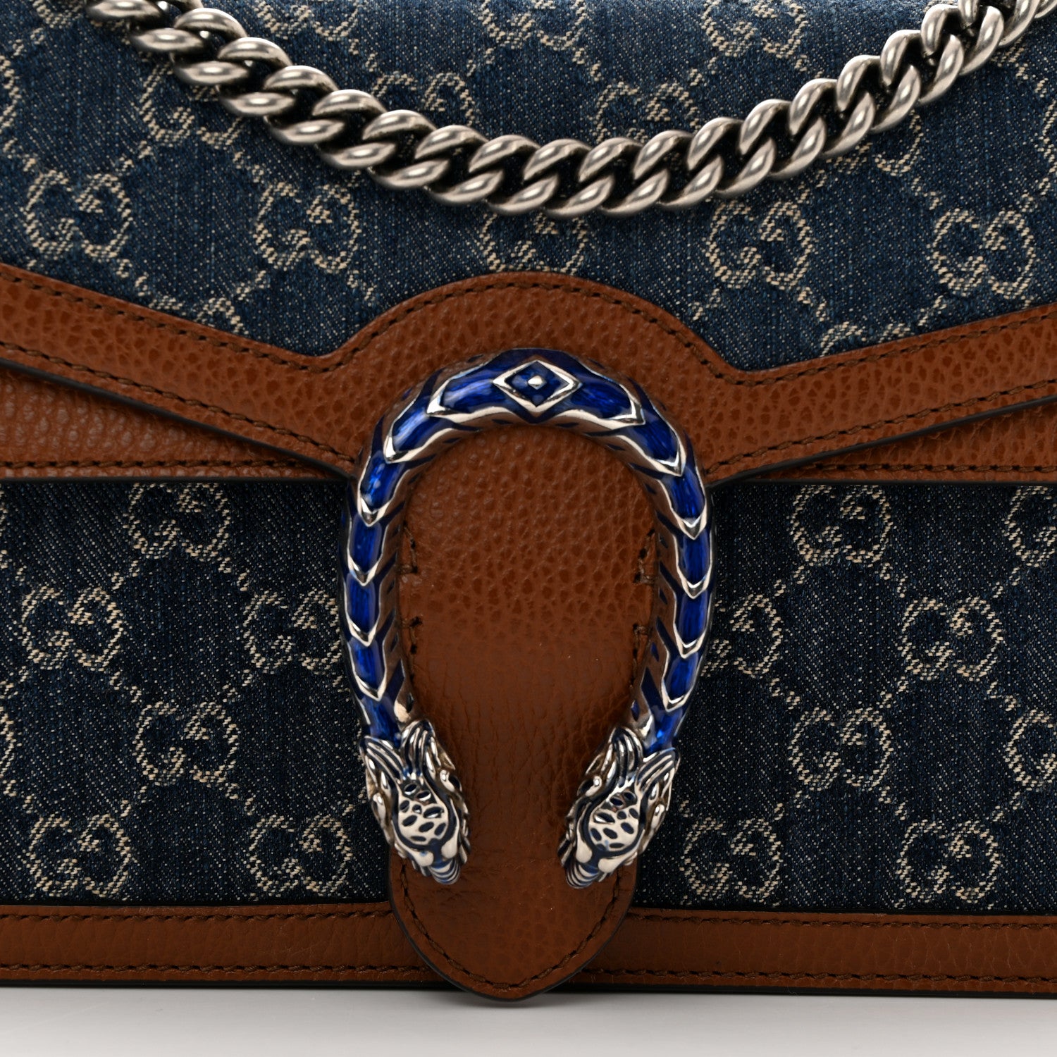 Gucci New Denim GG Monogram Dollar Calfskin Enamel Small Dionysus Shoulder Bag Blue Tea Cuir Epilog Electric Blue 8 of 10