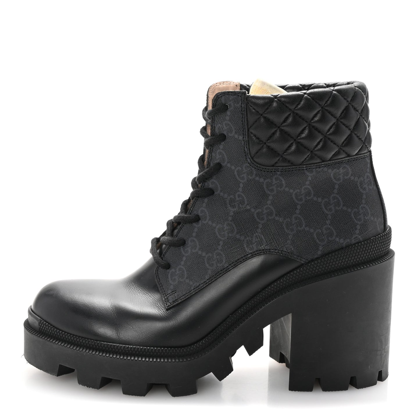Apollo Calfskin GG Supreme Nappa Samoa Quilted Lace Up Ankle Boots 40 Black
