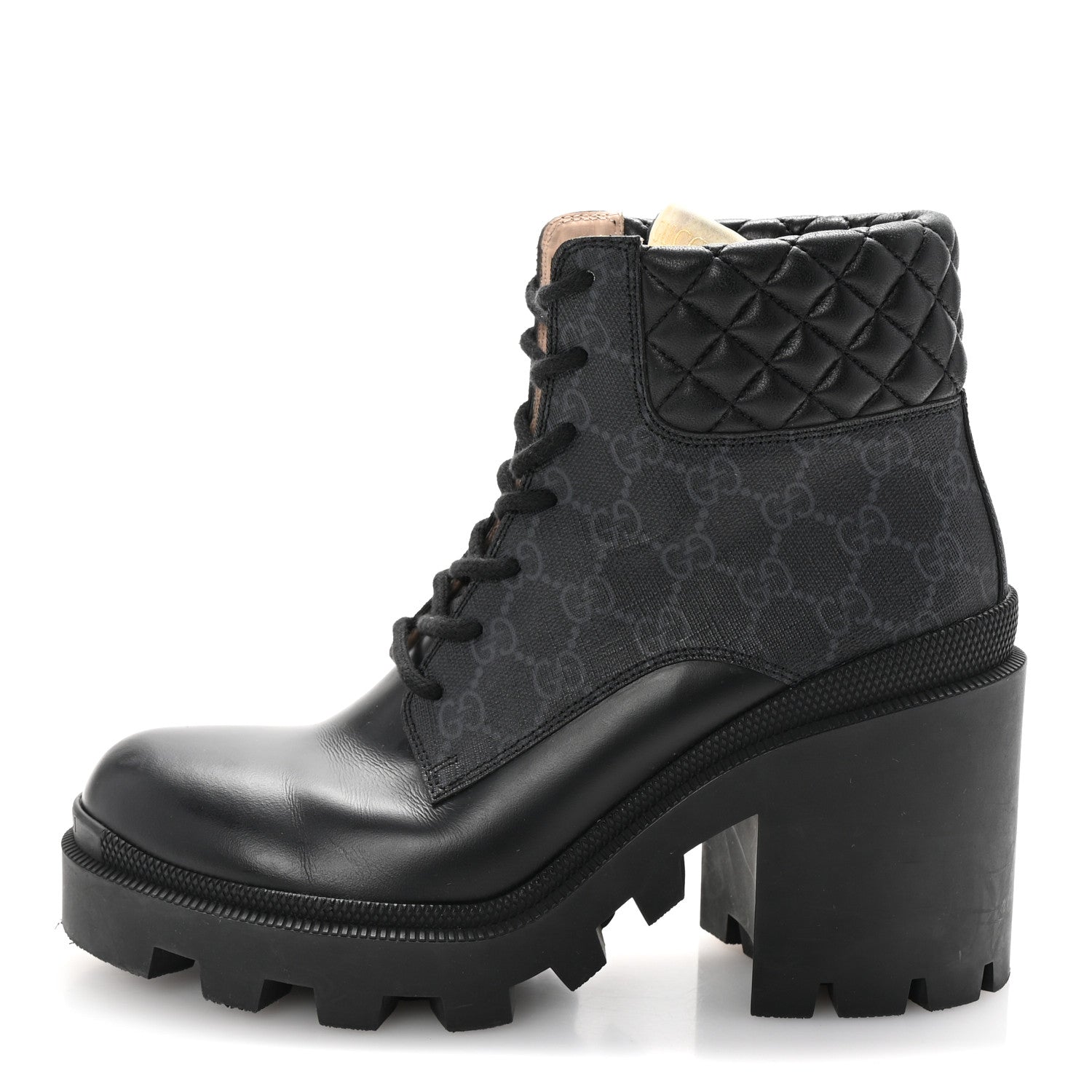 Gucci Apollo Calfskin GG Supreme Nappa Samoa Quilted Lace Up Ankle Boots 40 Black 1 of 9