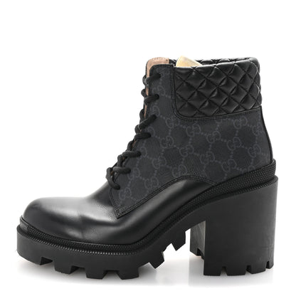 Gucci Apollo Calfskin GG Supreme Nappa Samoa Quilted Lace Up Ankle Boots 40 Black 1 of 9