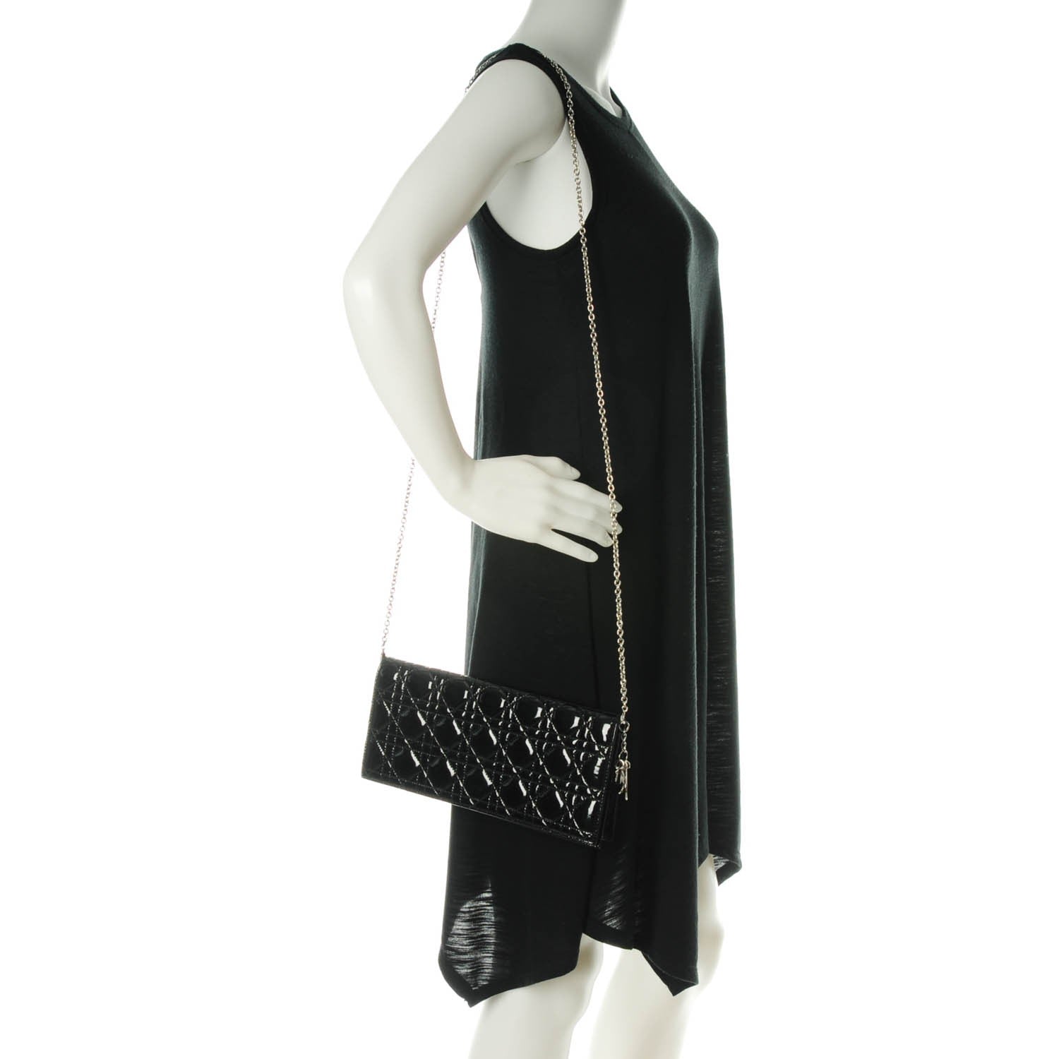 Christian Dior Patent Cannage Lady Dior Convertible Clutch Black 2 of 6