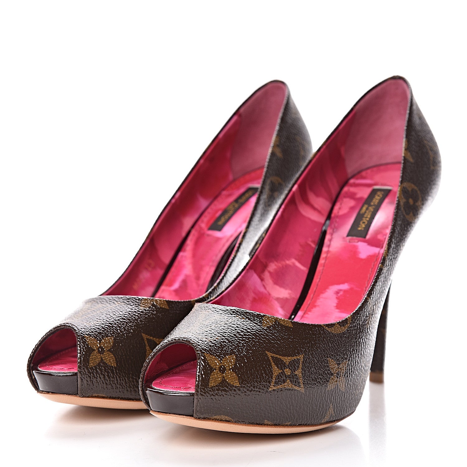 Louis Vuitton Patent Monogram Rosemary Peep Toe Pumps 37 3 of 8