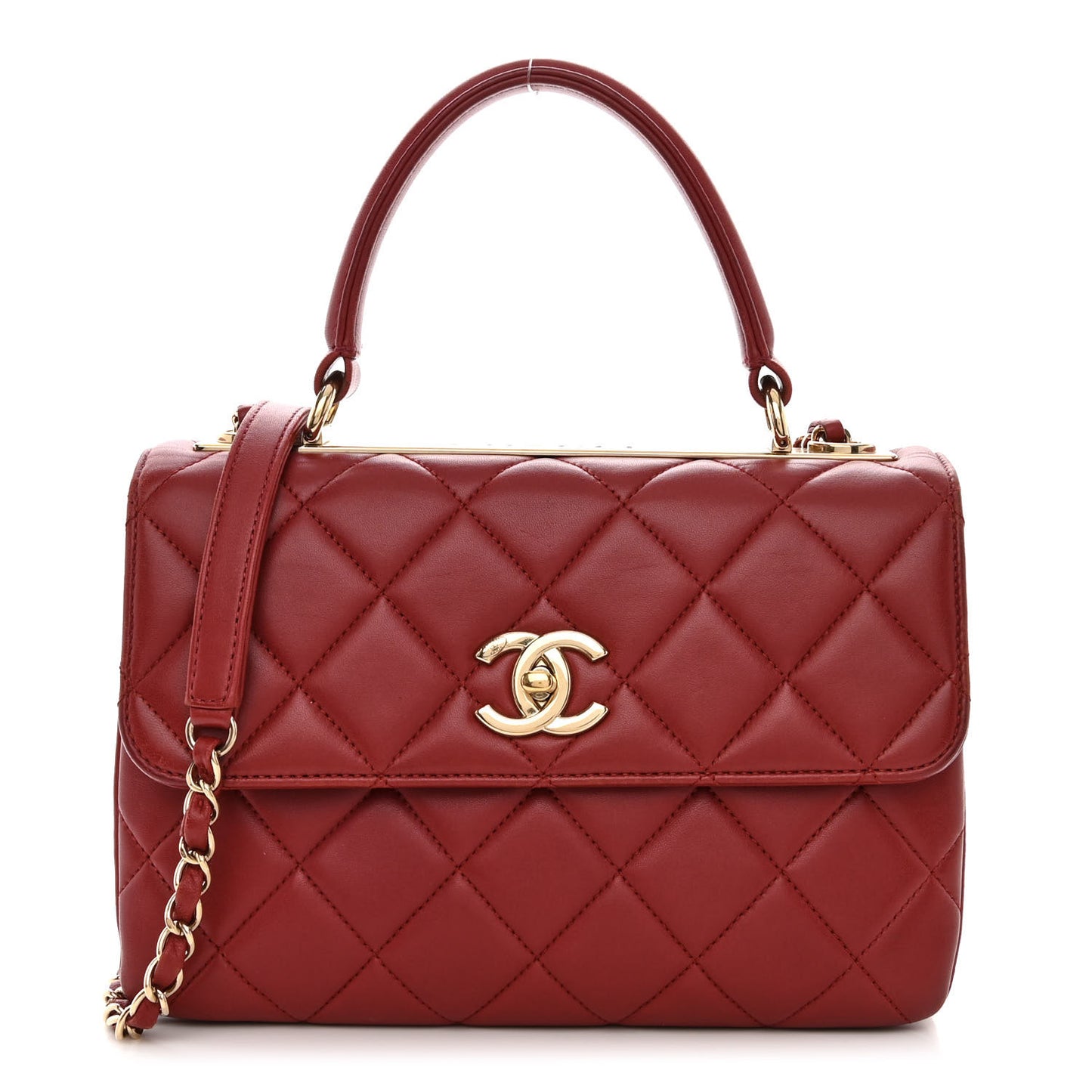 Lambskin Quilted Small Trendy CC Flap Dual Handle Bag Red