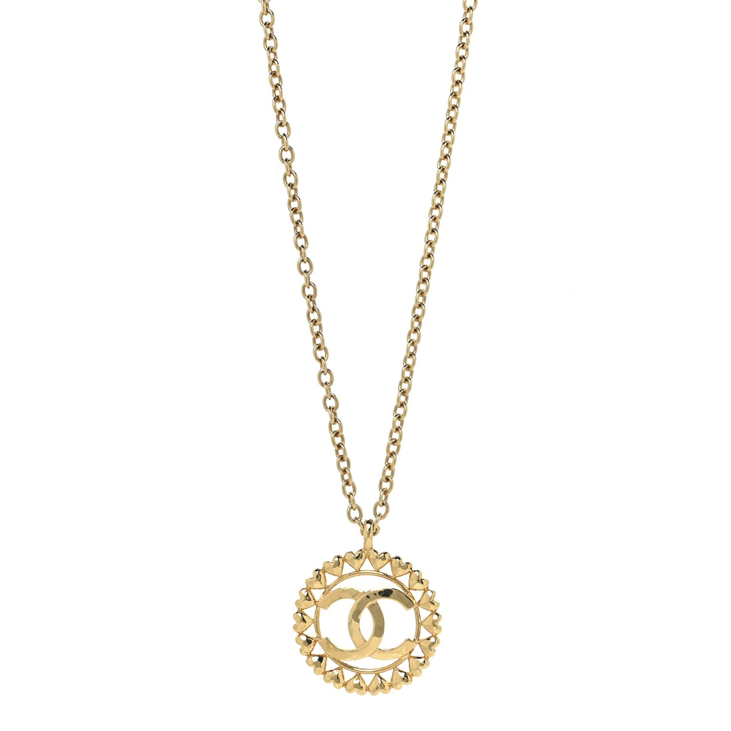 Metal CC Heart Medallion Chain Pendant Necklace Gold