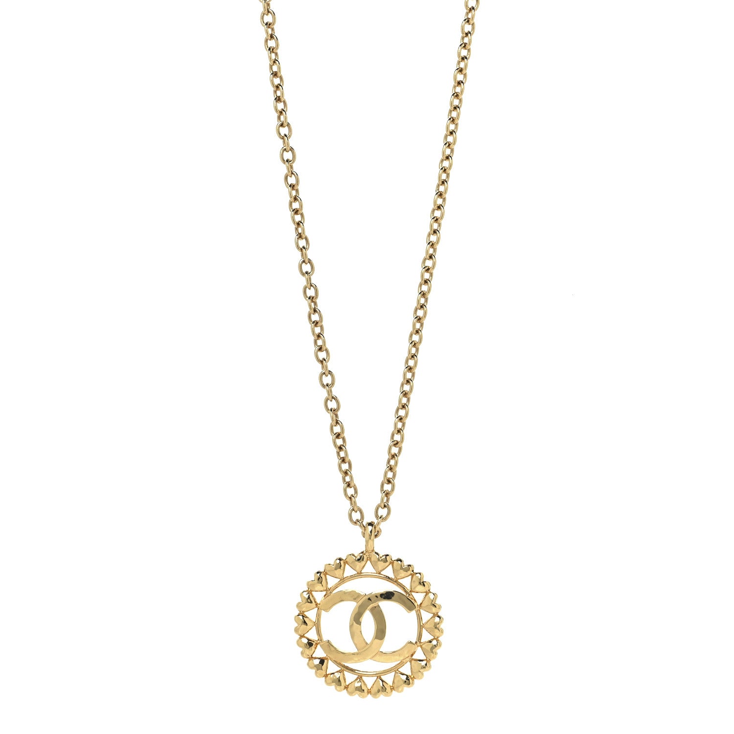 Chanel Metal CC Heart Medallion Chain Pendant Necklace Gold 1 of 5