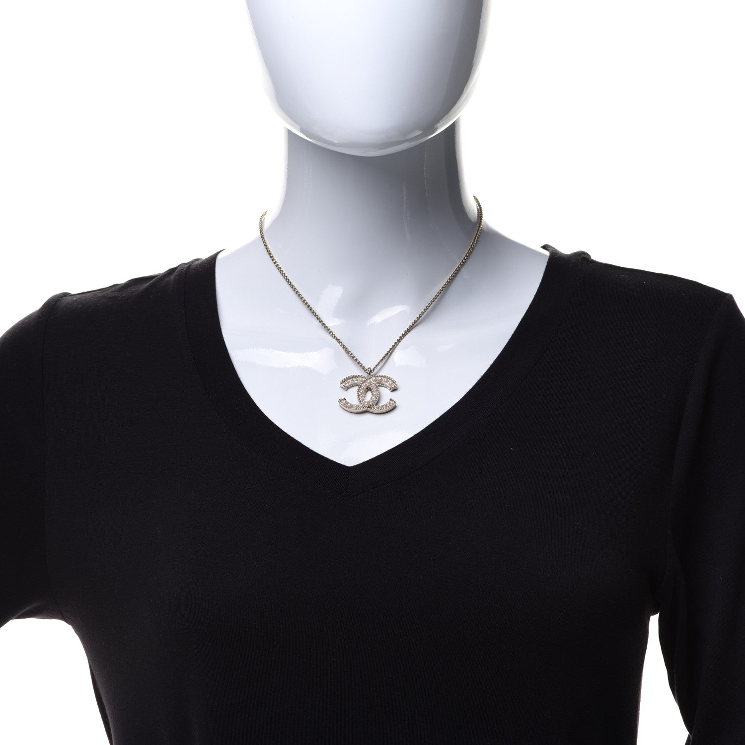Chanel Pearl CC Pendant Necklace Gold 2 of 6