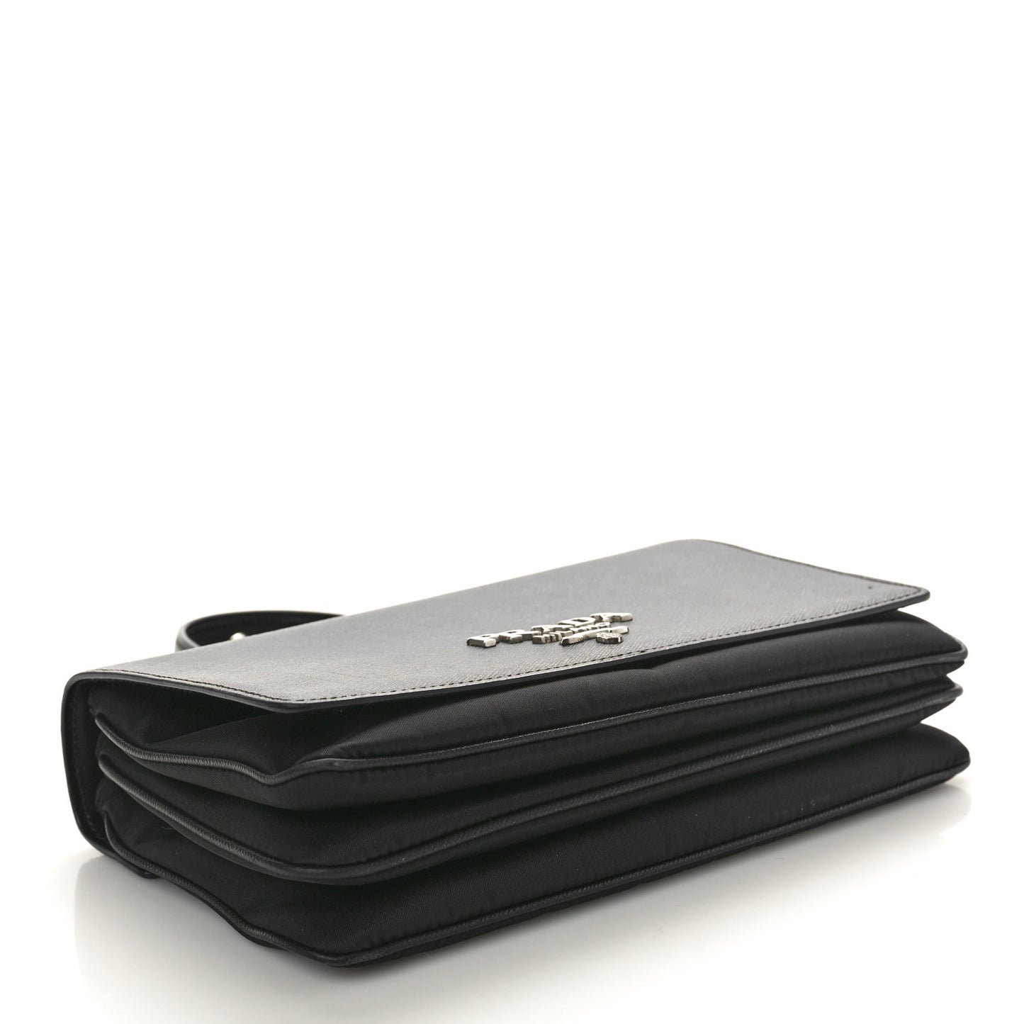 Saffiano Tessuto Nylon Chain Shoulder Bag Black