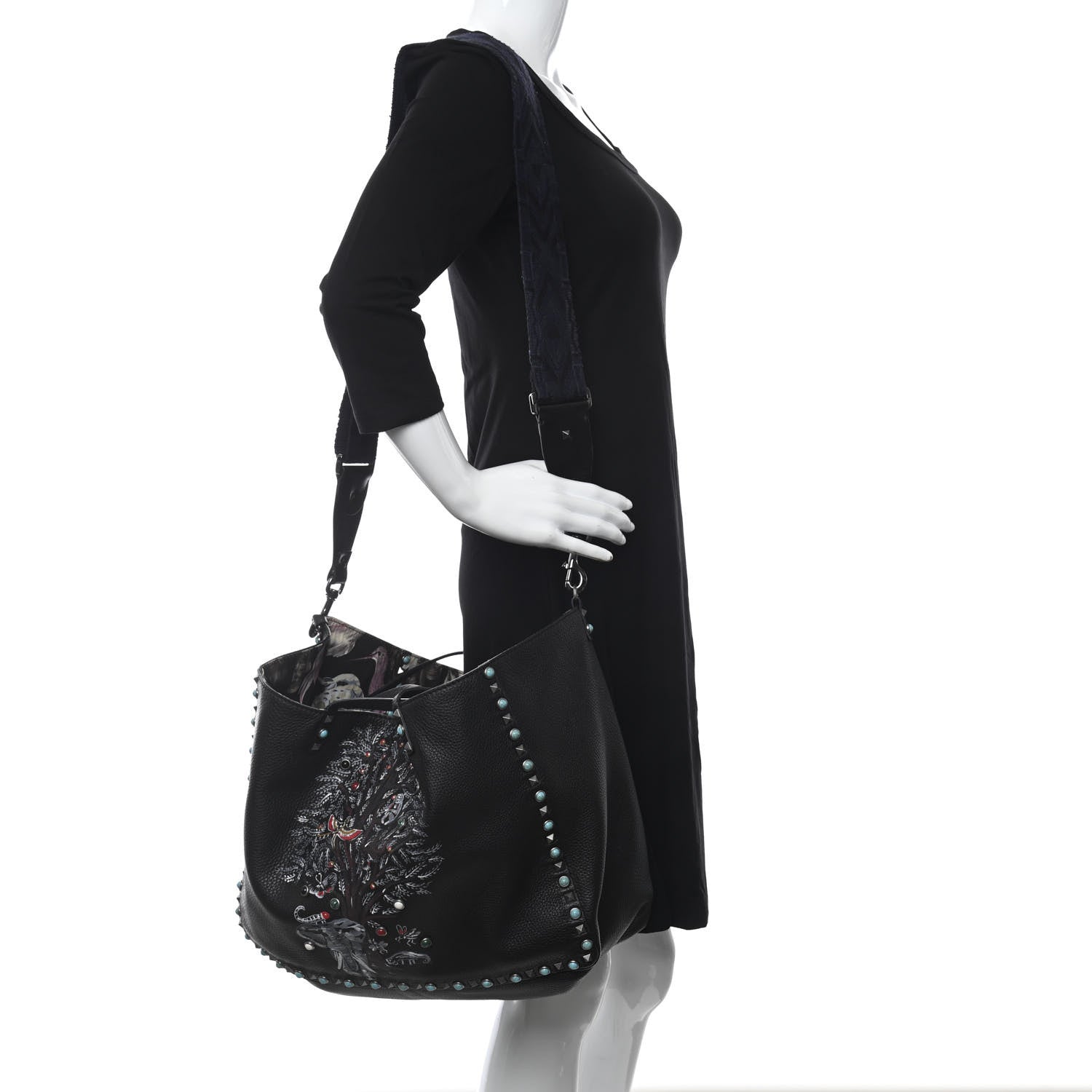 Valentino Garavani Stampa Alce Calfskin Large Tree of Life Rockstud Rolling Reversible Tote Black Multicolor 2 of 9