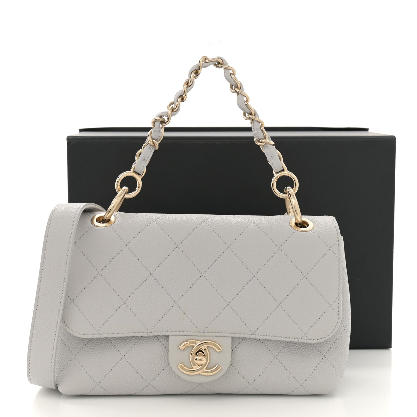 Caviar Quilted Small City Walk Flap Light Grey