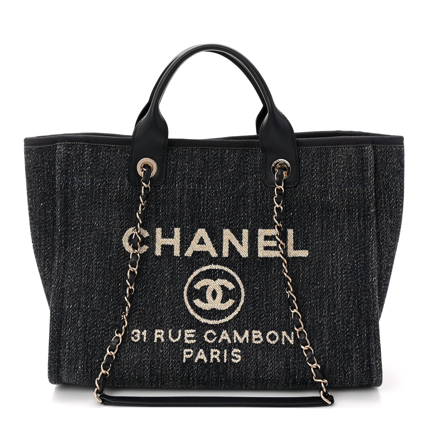Denim Small Deauville Tote Dark Blue White