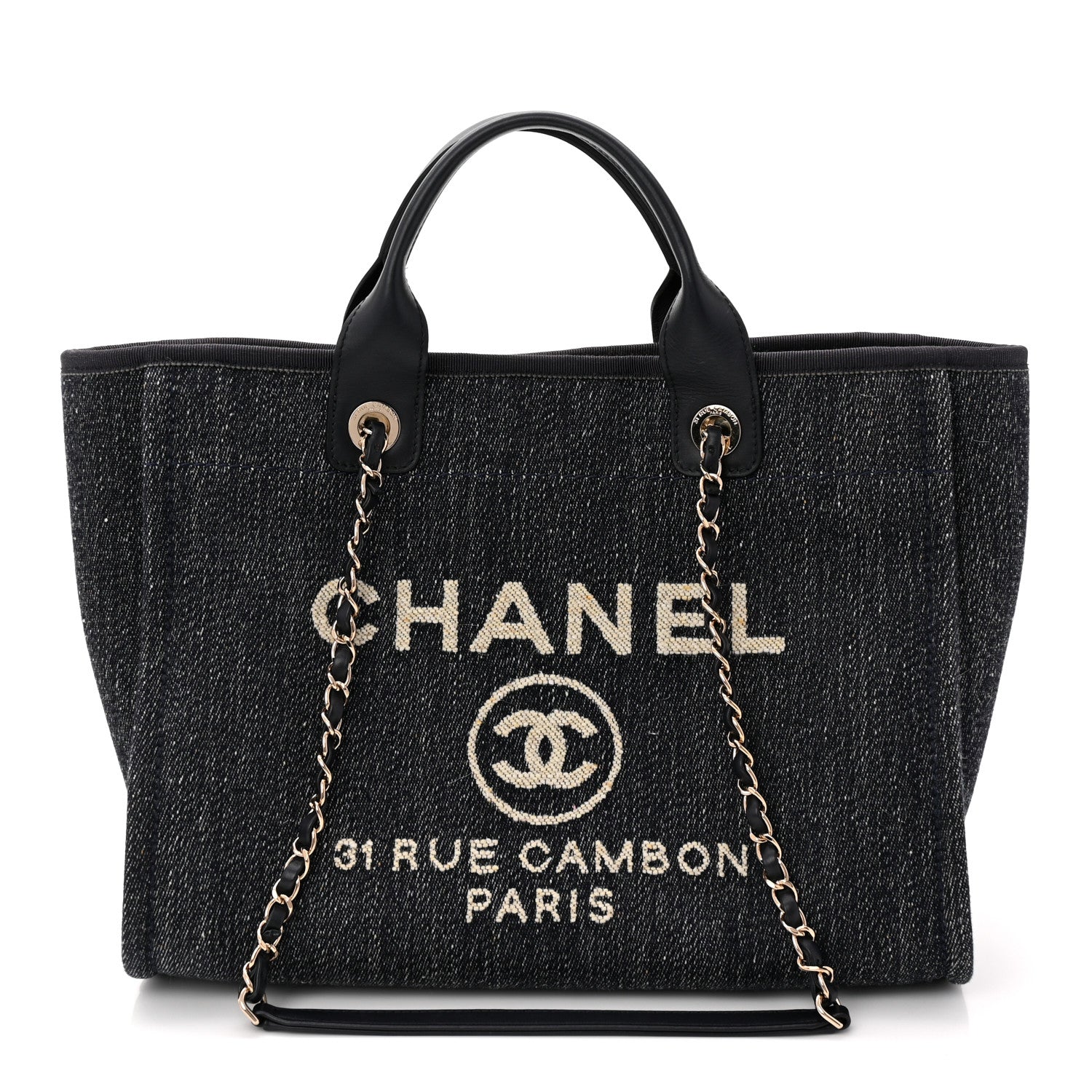 Chanel Denim Small Deauville Tote Dark Blue White 1 of 11