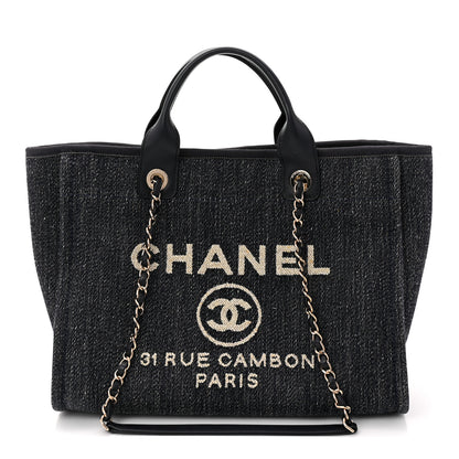 Chanel Denim Small Deauville Tote Dark Blue White 1 of 11