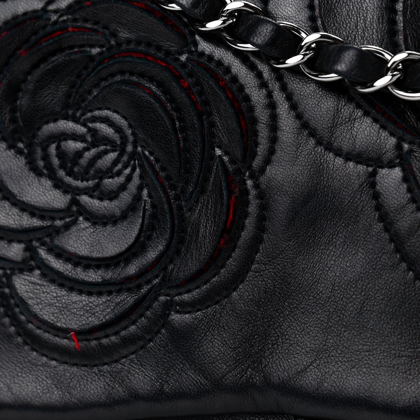 Lambskin Tweed Large Camellia Petals Flap Black