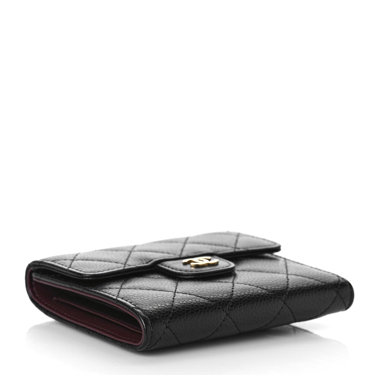 Caviar Quilted Compact Flap Wallet Black