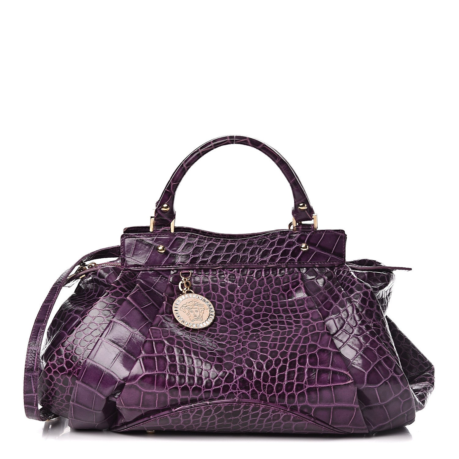 Versace Calfskin Crocodile Embossed Bag Purple 1 of 9