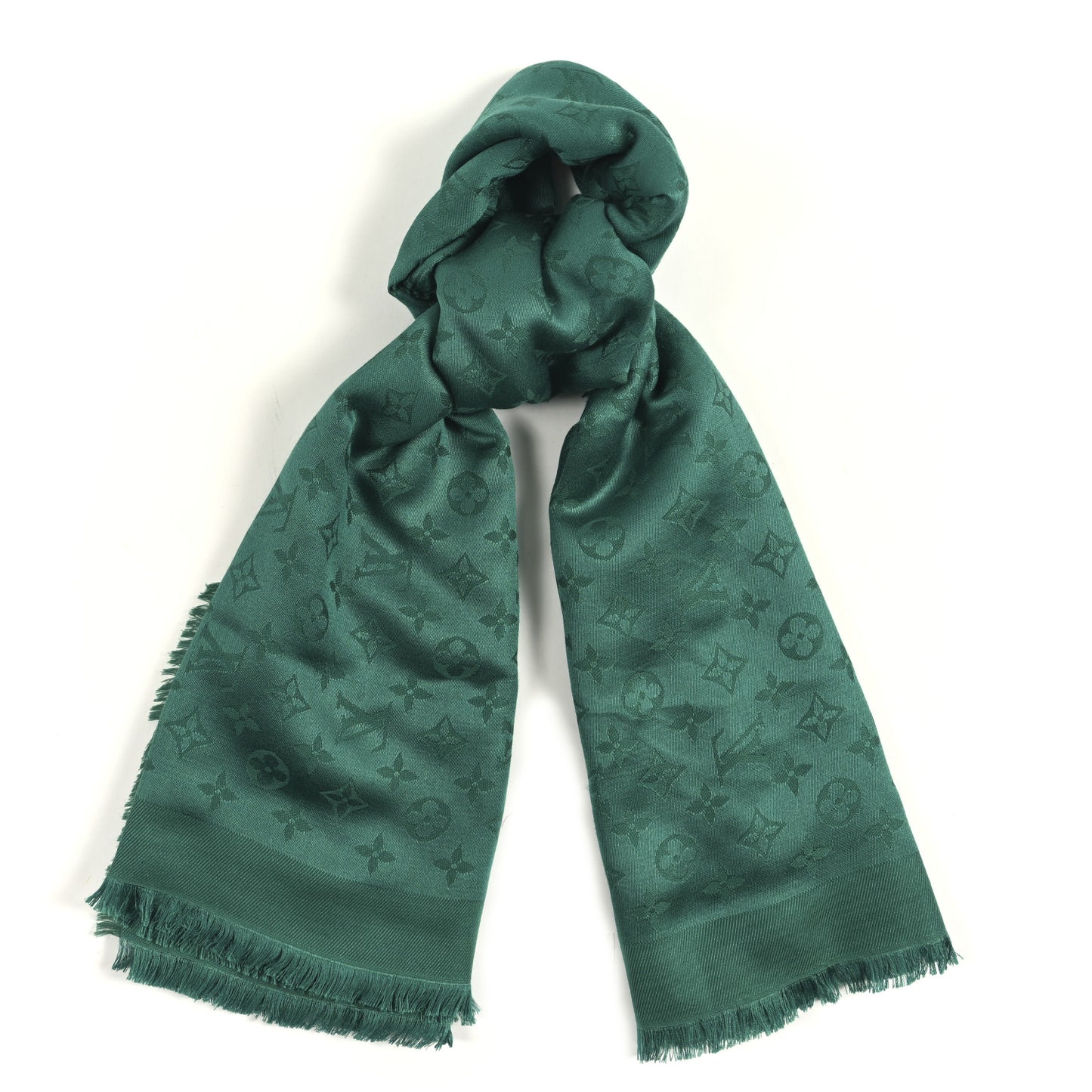 Silk Wool Monogram Shawl Green
