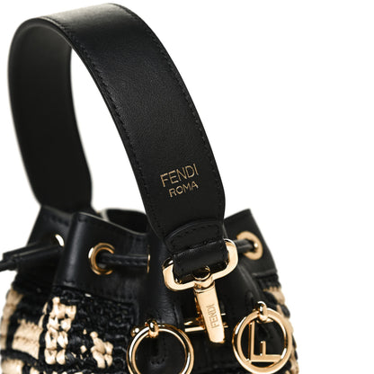 Fendi Raffia Vitello Seta F is Fendi FF Woven Mini Mon Tresor Bucket Bag Black Natural 12 of 12