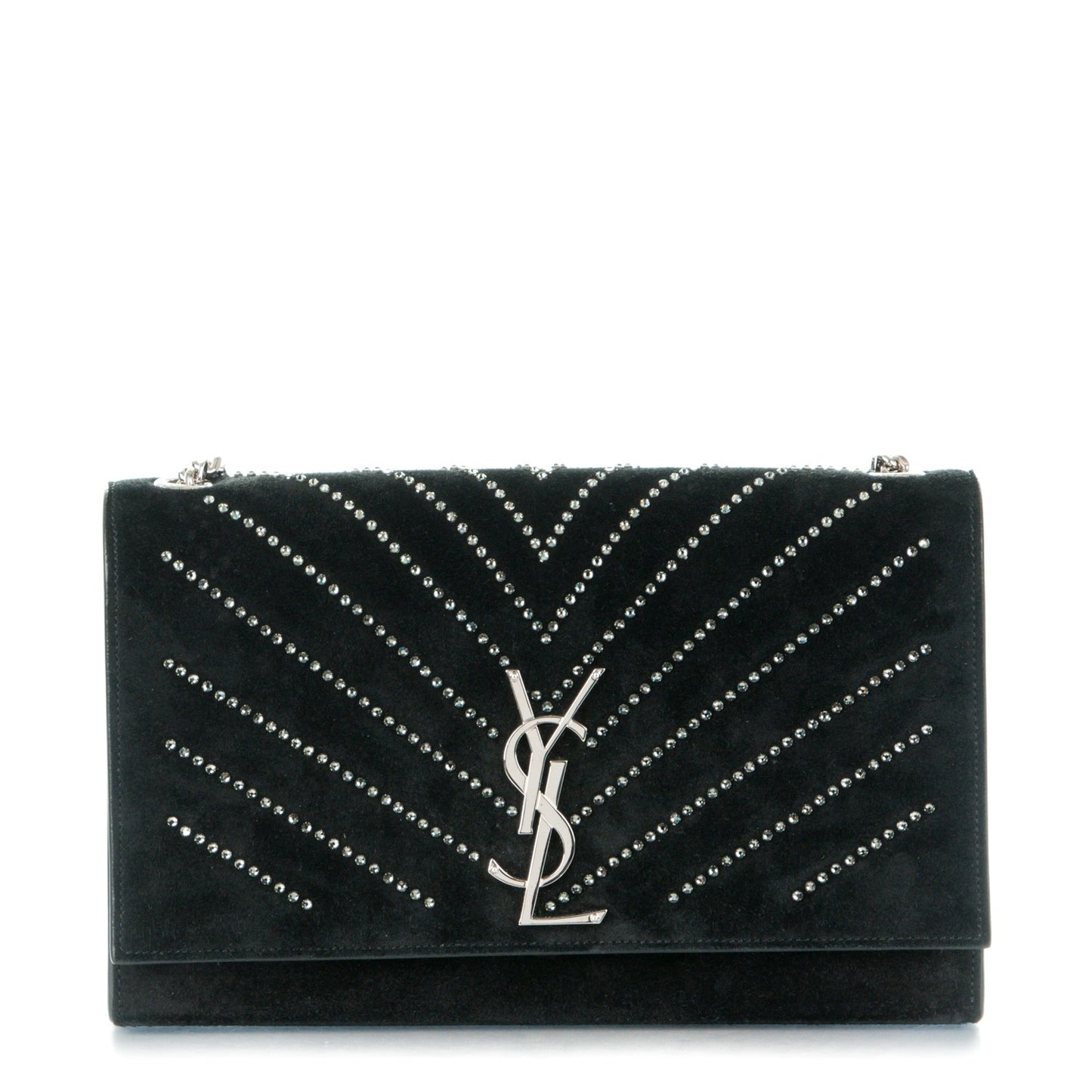 Suede Crystal Medium Classic Monogram Kate Satchel Nero Black
