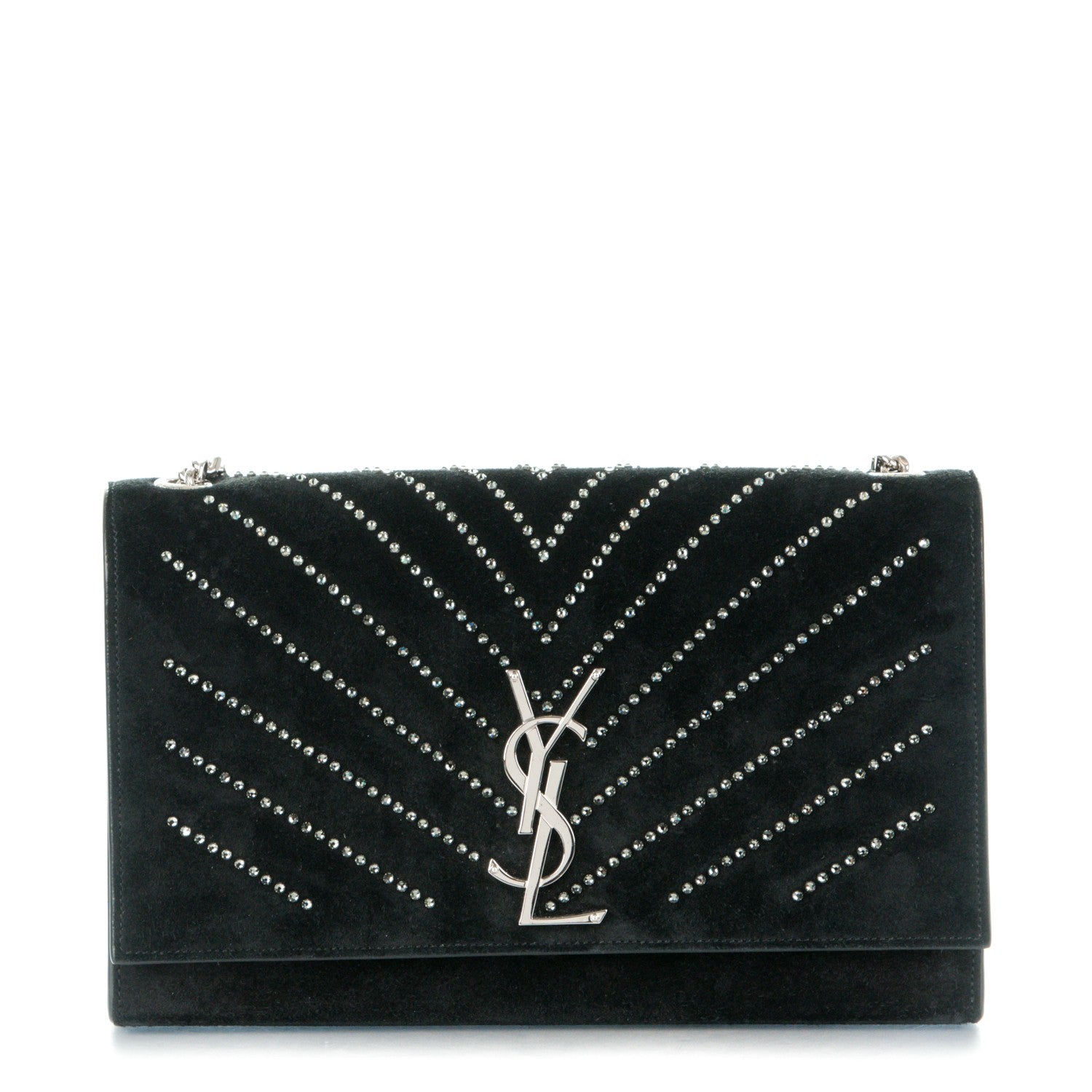 Saint Laurent Suede Crystal Medium Classic Monogram Kate Satchel Nero Black 1 of 6