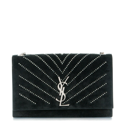 Saint Laurent Suede Crystal Medium Classic Monogram Kate Satchel Nero Black 1 of 6