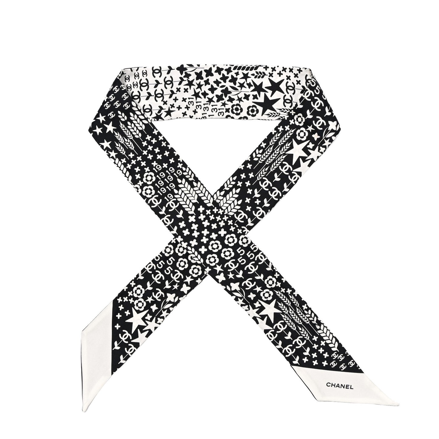 Silk CC Slim Bandeau Scarf Black Ecru