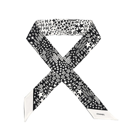 Chanel Silk CC Slim Bandeau Scarf Black Ecru 1 of 10