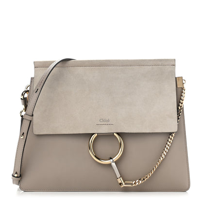 Chloe Calfskin Suede Medium Faye Shoulder Bag Motty Grey 1 of 11