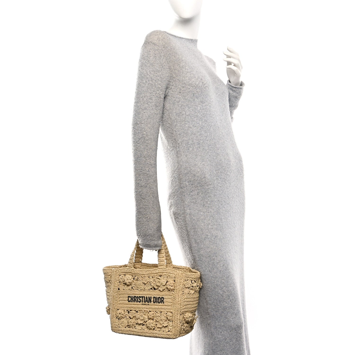 Christian Dior Woven Raffia Floral Embellished Small Book Tote Natural 2 of 12