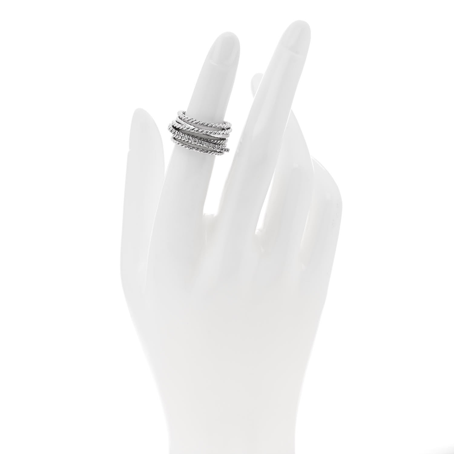 David Yurman Sterling Silver Diamond 11mm Wide Crossover Cable Ring 48 4.5 2 of 4