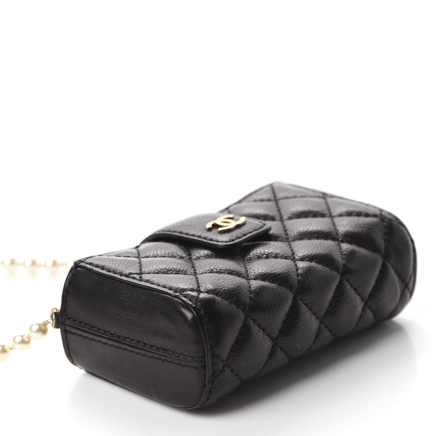 Calfskin Quilted Pearl Chain Love Symbols Mini Bag Black