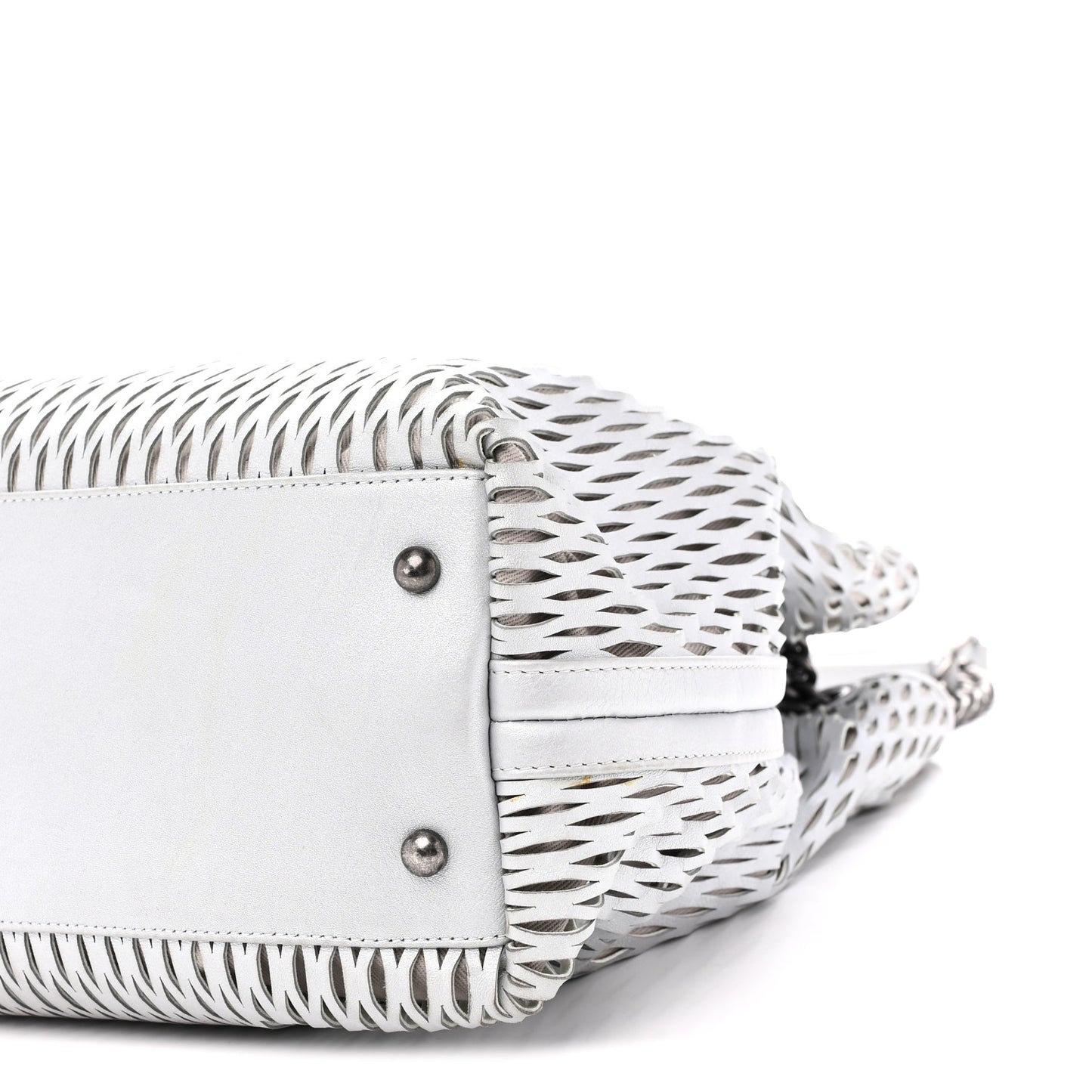 Calfskin Laser Cut Perforated CC Tote Silver