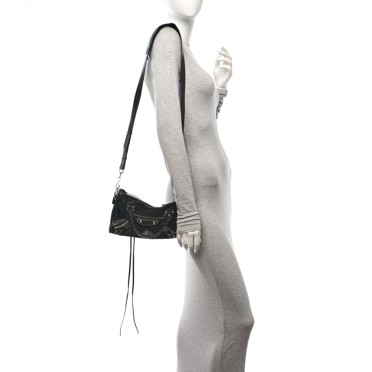 Chevre Silver Metallic Edge Hardware Mini City Black