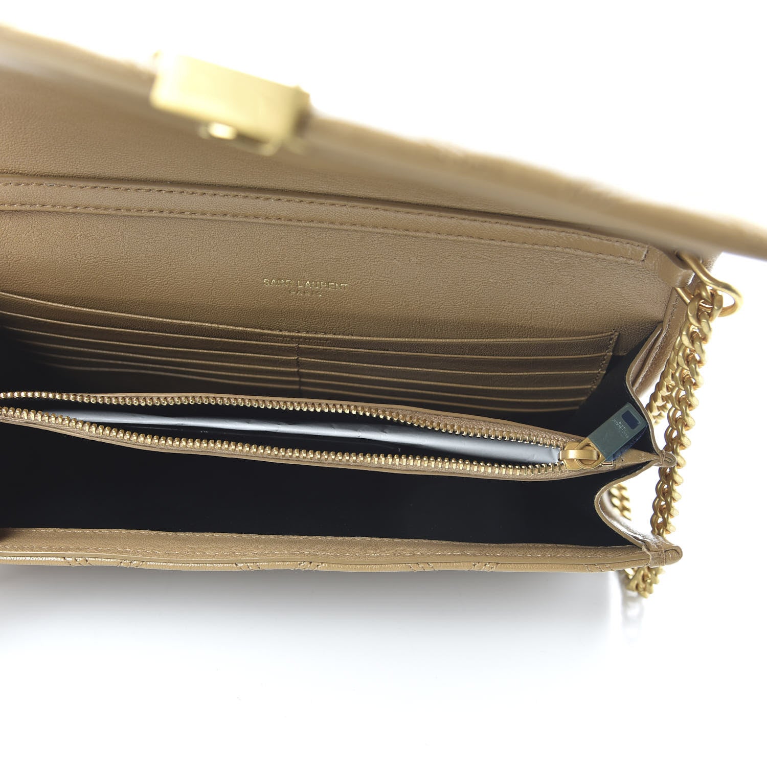 Saint Laurent Lambskin Diamond Quilted Becky Chain Wallet Gold Sand 5 of 10
